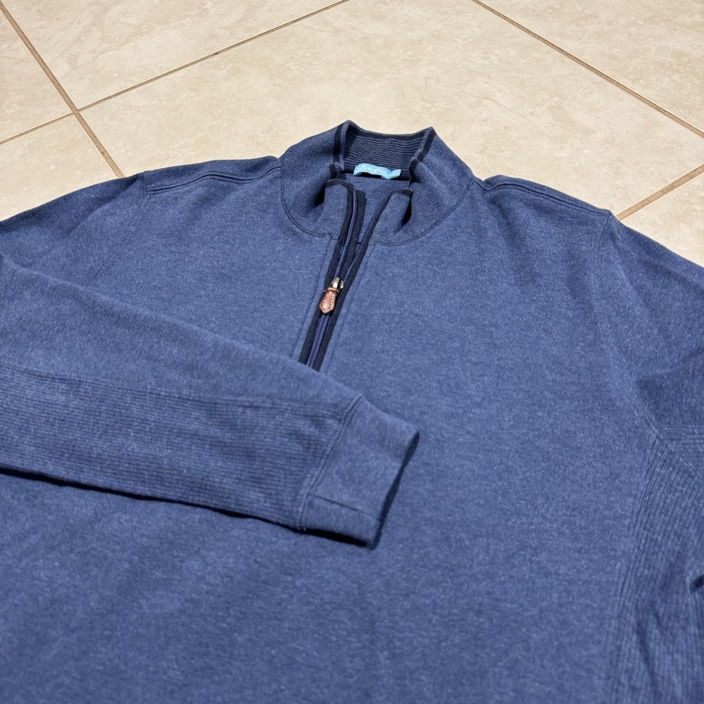 J.McLaughlin Sweater‎ Mens Large Navy Blue Quarter Zip Pullover Pima Cotton Knit